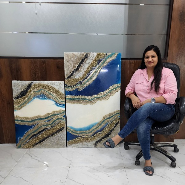 Premium resin art with blue and gold swirls